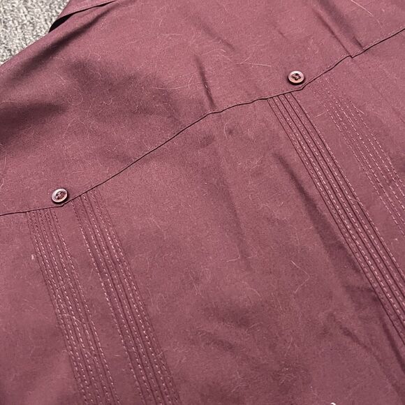 Sobrino Red Shirt XL Button Up Short Sleeve Dress Poly Cotton Four Pocket Cuban - Picture 10 of 13